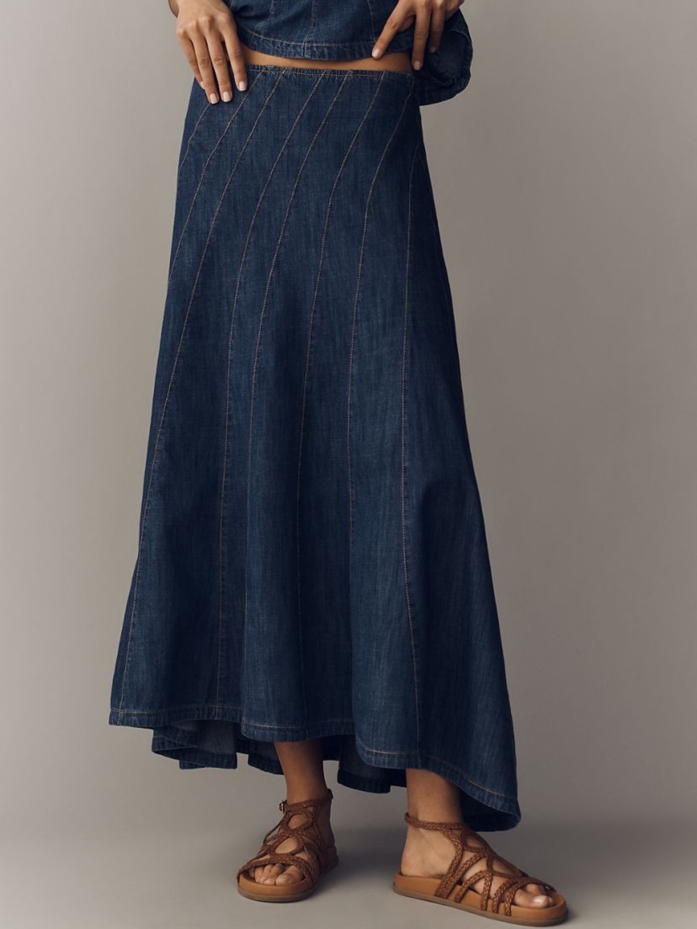 By Anthropologie swirled Denim Maxi Skirt
